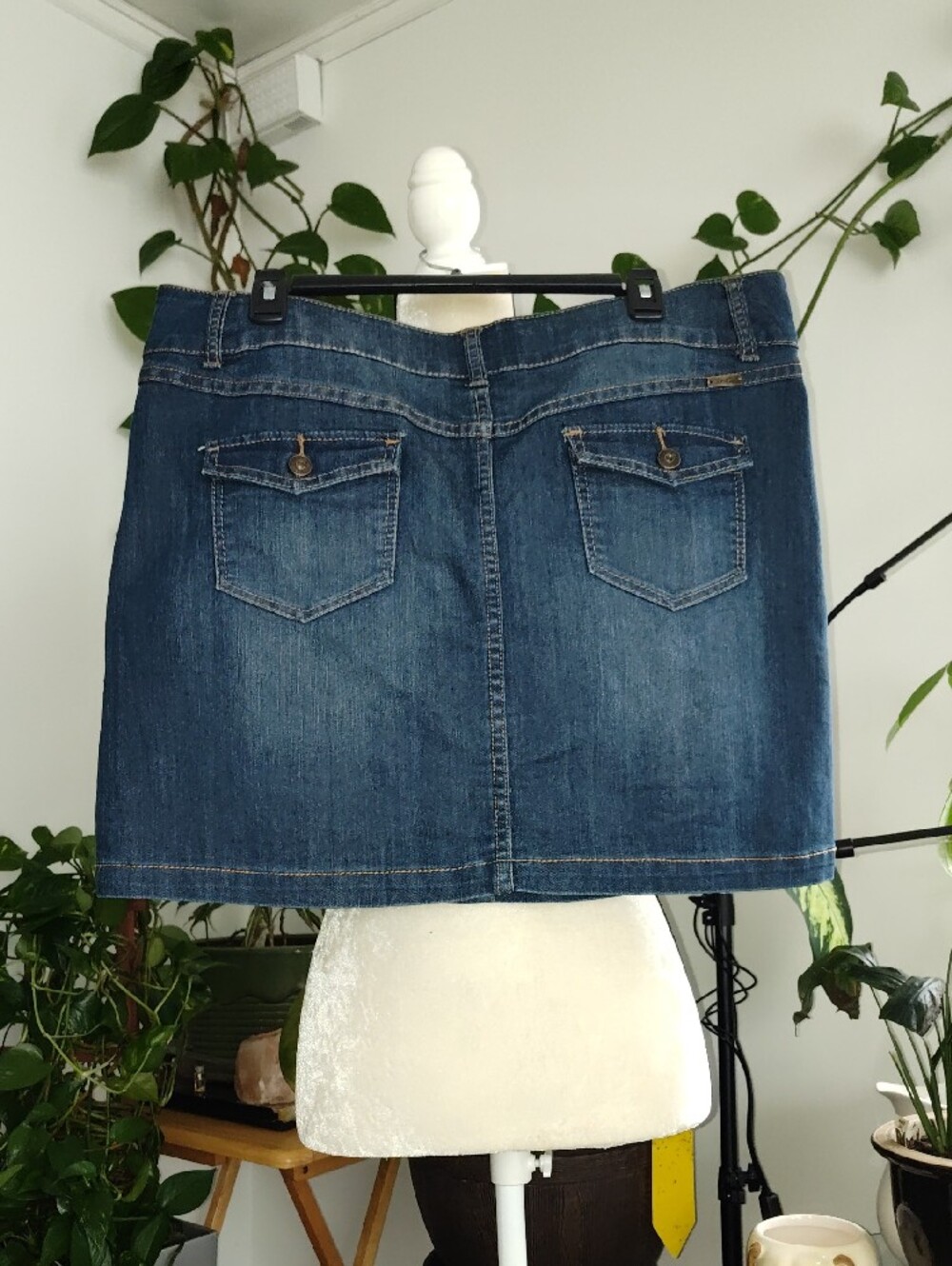 INC International Concepts Dark Blue Button-Front Denim Mini Skirt - Picture 5 of 10